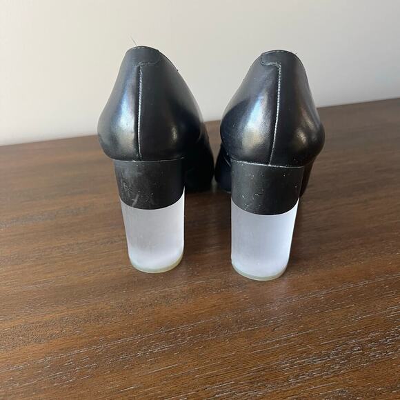 Pour La Victoire Woman’s Black Leather Bock Acrylic Heel Pumps- Size 8 - Picture 2 of 11